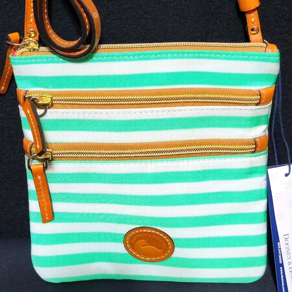 NEW WITH TAGS!!! Dooney & Bourke Green Striped Crossbody Bag P196‎